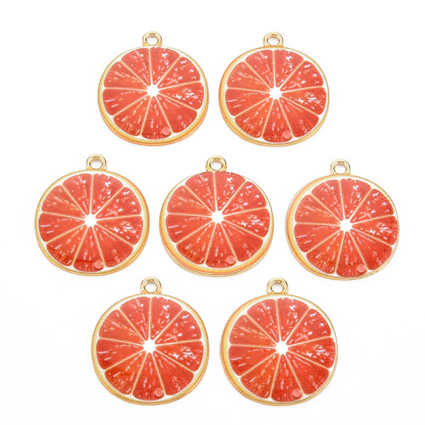 

PandaHall Light Gold Alloy Enamel Pendants, Cadmium Free & Nickel Free & Lead Free, Grapefruit Slice, Orange Red, 26x23x2mm, Hole: 2mm...