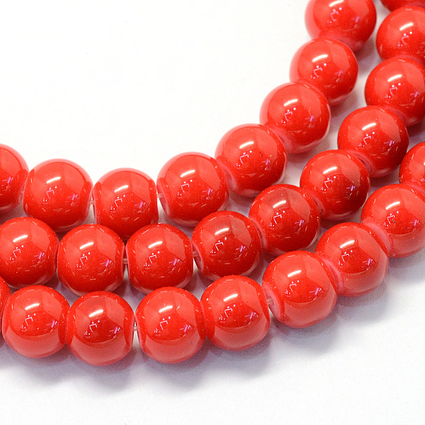 

PandaHall Baking Painted Glass Round Bead Strands, Orange Red, 8.5~9mm, Hole: 1.5mm, about 100~105pcs/strand, 31.8 inch Glass Round Red