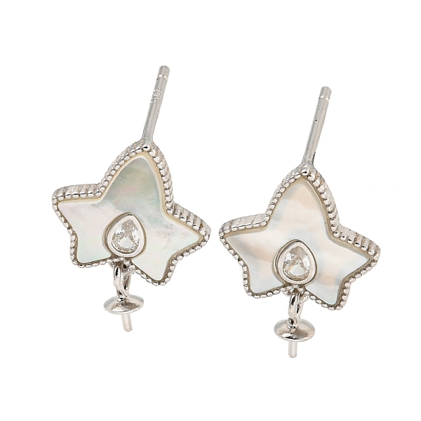 

PandaHall Rhodium Plated 925 Sterling Silver Micro Pave Cubic Zirconia Stud Earrings Findings, with Shell Ginkgo, Maple Leaf, Real Platinum...