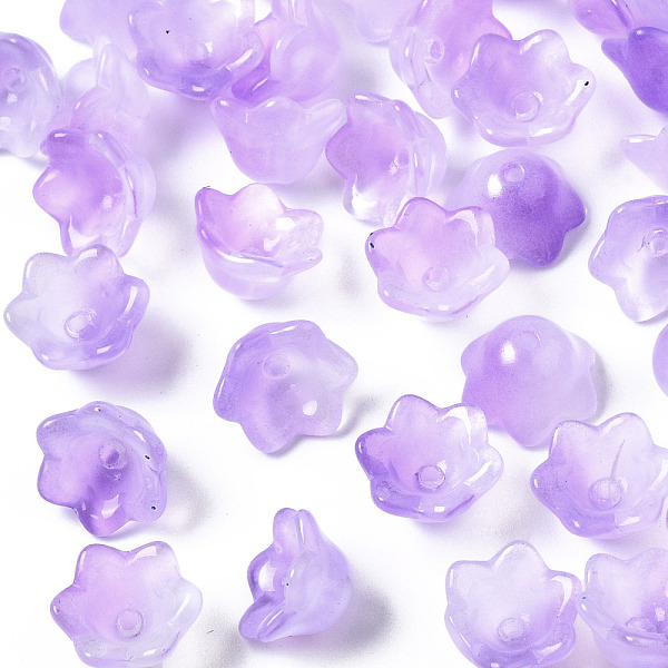 

PandaHall Transparent Two Tone Spray Painted Glass Beads, Flower, Lilac, 7x11.5x11.5mm, Hole: 1.2mm Glass Purple