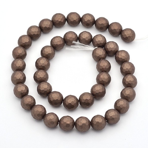 

PandaHall Frosted Round Shell Pearl Bead Strands, Faceted, Coconut Brown, 8mm, Hole: 1mm Shell Pearl Round Brown