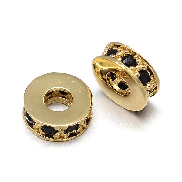 

PandaHall Flat Round Brass Micro Pave Cubic Zirconia Spacer Beads, Lead Free & Nickel Free & Cadmium Free, Real 18K Gold Plated, 7x3mm, Hole...
