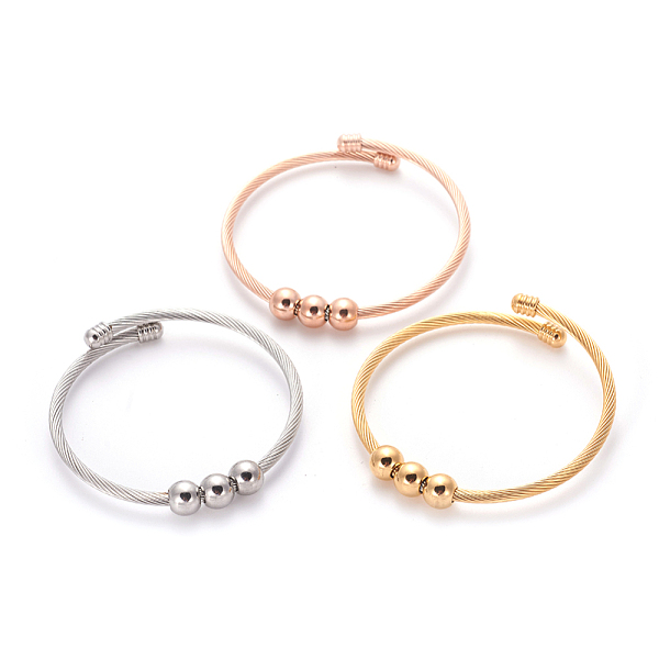 

PandaHall 304 Stainless Steel Torque Bangle Sets, Cuff Bangle Sets, with Round Beads, Mixed Color, 2 inch(5.1cm), 3pcs/set 304 Stainless..., Multicolor