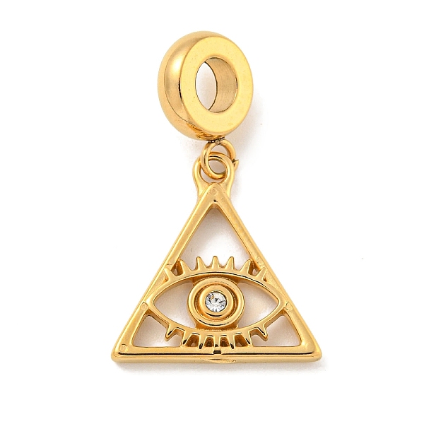 

PandaHall Ion Plating(IP) 304 Stainless Steel Crystal Rhinestone European Dangle Charms, Triangle & Eye Large Hole Pendants, Golden, 28.5mm..., Clear