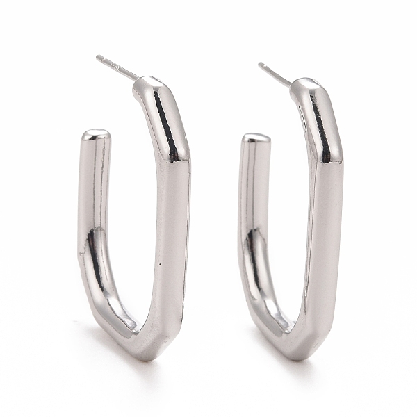 

PandaHall Rack Plating Brass Rectangle Stud Earrings, Half Hoop Earrings for Women, Cadmium Free & Lead Free & Nickle Free, Real Platinum...