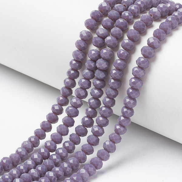 

PandaHall Opaque Solid Color Glass Beads Strands, Faceted, Rondelle, Medium Purple, 4x3mm, Hole: 0.4mm, about 113~115pcs/strand, 41~42cm...