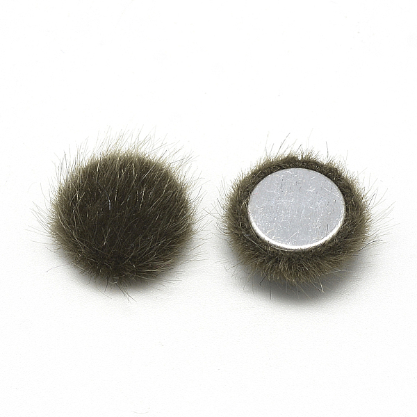 PandaHall Faux Mink Fur Covered Cabochons, with Aluminum Bottom, Half Round/Dome, Coffee, 15x5mm Fibre Half Round Brown