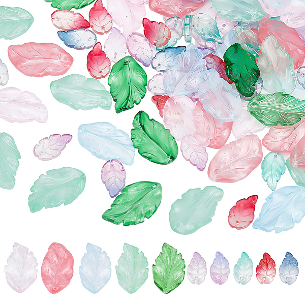 

PandaHall HOBBIESAY 100Pcs 10 Colors Two Tones Colorful Leaf Glass Beads 17.5-29x10-17mm Drilled Leaves Beads Transparent Loose Bead Charms..., Multicolor