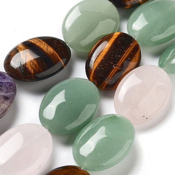 

PandaHall Natural Mixed Stone Beads Strands, Flat Oval, 25x18x8~9mm, Hole: 0.9~1mm, about 8pcs/strand, 7.72''~7.87''(19.6~20cm) Mixed Stone...
