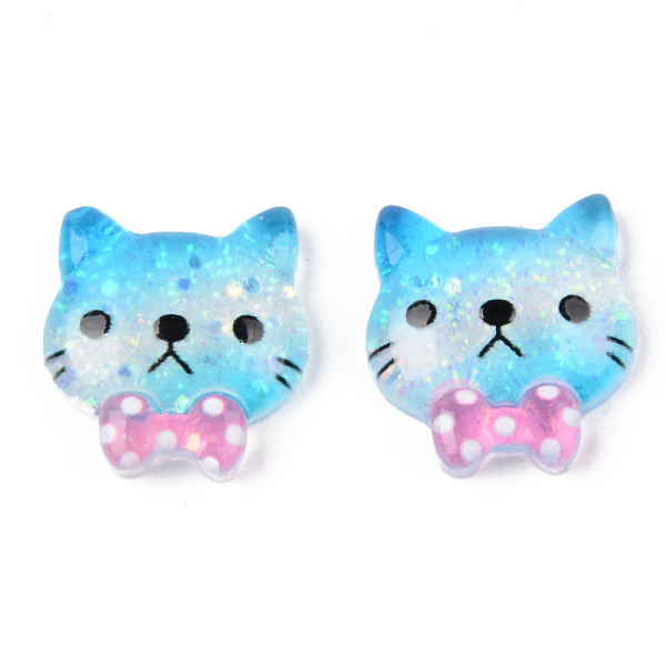 

PandaHall Resin Cabochons, with Glitter Sequins, Cat, Deep Sky Blue, 20x19x6mm Resin Cat Shape