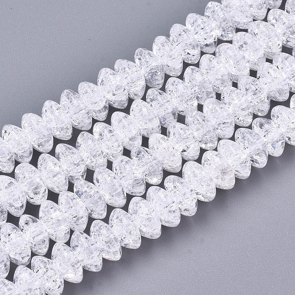 

PandaHall Crackle Glass Beads, Dyed & Heated, Rondelle, Clear, 8x4mm, Hole: 1mm, about 89~95pcs/strand, 15.16~15.55 inch(38.5~39.5cm) Glass...