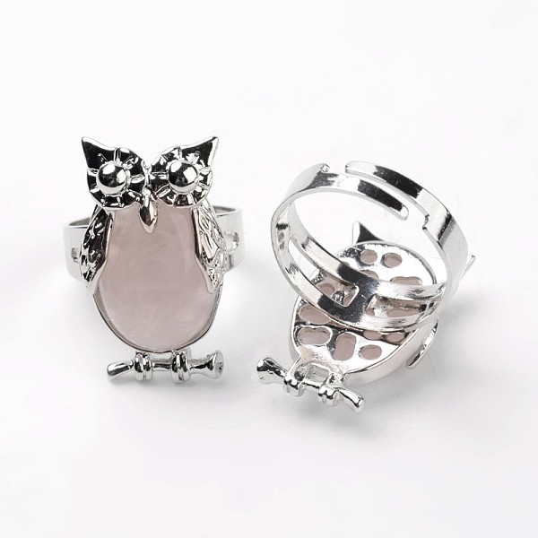 

PandaHall Owl Brass Natural & Synthetic Mixed Stone Finger Rings, Platinum, Size 8, 18mm Mixed Stone