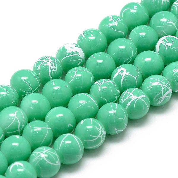 

PandaHall Drawbench Glass Beads Strands, Baking Painted, Dyed, Round, Medium Aquamarine, 6~6.5mm, Hole: 1.5mm, about 135~140pcs/strand, 31.8..., Green