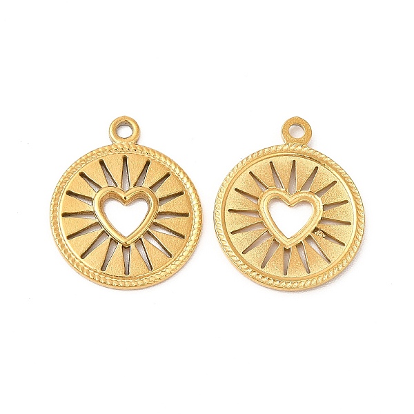 

PandaHall Ion Plating(IP) 304 Stainless Steel Pendants, Flat Round with Hollow Out Heart Charms, Real 18K Gold Plated, 18x14.5x1.5mm, Hole...