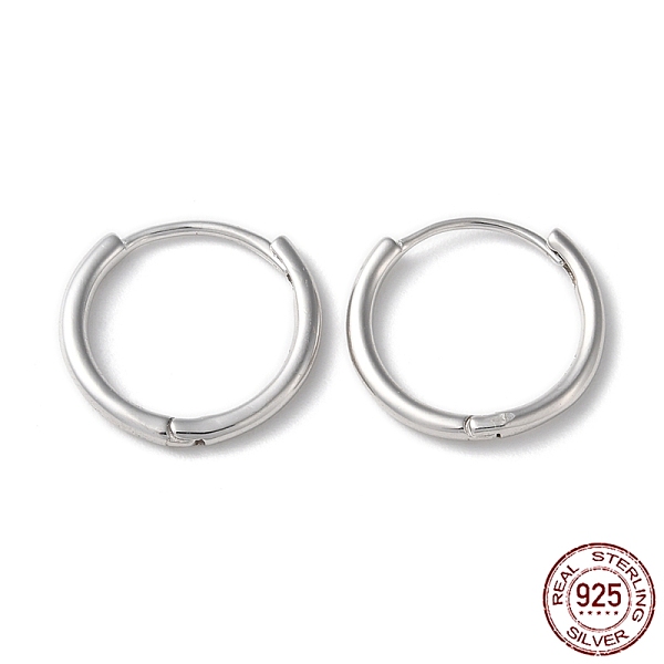 

PandaHall Rhodium Plated 925 Sterling Silver Huggie Hoop Earrings, with S925 Stamp, Platinum, 17x18x2mm Sterling Silver