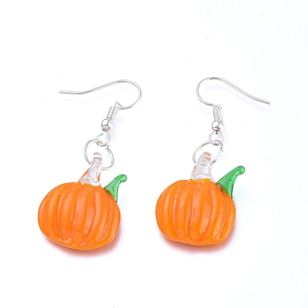 

PandaHall Handmade Lampwork Dangle Earrings, with Brass Earring Hooks, Pumpkin, Dark Orange, Platinum, 47mm, Pumpkin: 23x18x4.5mm, Pin...