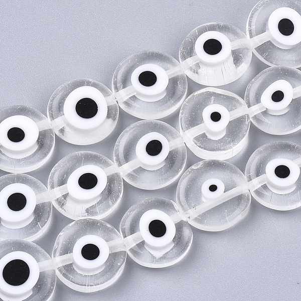 

PandaHall Handmade Evil Eye Lampwork Beads Strands, Flat Round, Clear, 11~13x4~5mm, Hole: 1.2mm, about 31~33pcs/strand, 14.1 inch~15.3 inch...