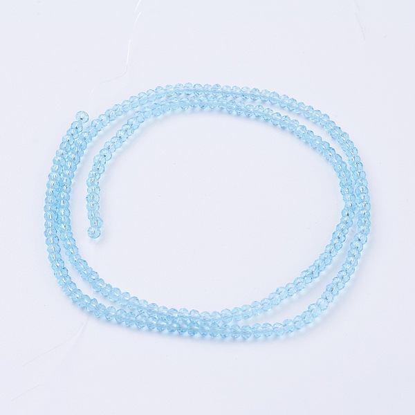 

PandaHall Glass Beads Strands, Faceted, Rondelle, Light Sky Blue, 3x2~2.5mm, Hole: 0.5mm, about 160~165pcs/strand, 15~16inch Glass Rondelle...