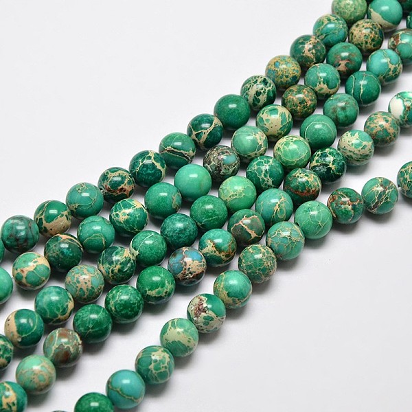 PandaHall Natural Imperial Jasper Beads Strands, Round, Dyed, Dark Cyan, 10mm, Hole: 1mm, about 38pcs/strand, 15 inch Imperial Jasper Round...