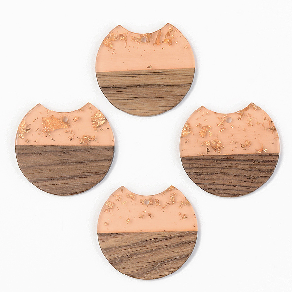 

PandaHall Transparent Resin & Walnut Wood Pendants, with Gold Foil, Gap Flat Round, Dark Salmon, 34x36.5x3mm, Hole: 2mm Resin+Wood Flat..., Red