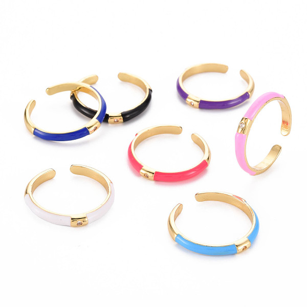 

PandaHall Brass Enamel Cuff Rings, Open Rings, with Clear Cubic Zirconia, Nickel Free, Golden, Mixed Color, US Size 8(18.1mm) Brass+Cubic..., Multicolor