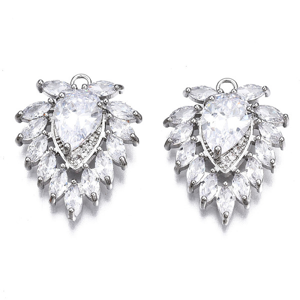 

PandaHall Brass Micro Pave Clear Cubic Zirconia Pendants, Leaf, Platinum, 23x18x4mm, Hole: 1.8mm Brass+Cubic Zirconia Leaf Clear
