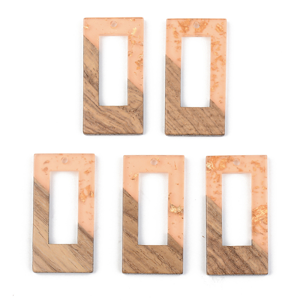 

PandaHall Transparent Resin & Walnut Wood Pendants, with Gold Foil, Rectangle, Dark Salmon, 38x19.5x3mm, Hole: 2mm Resin+Wood Rectangle Red