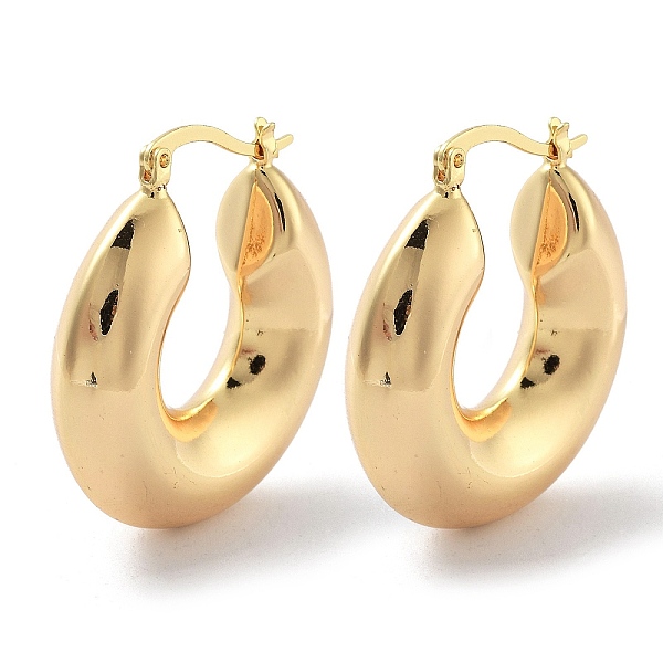 

PandaHall Brass Plain Hoop Earrings, Real 18K Gold Plated, 34x6mm Brass