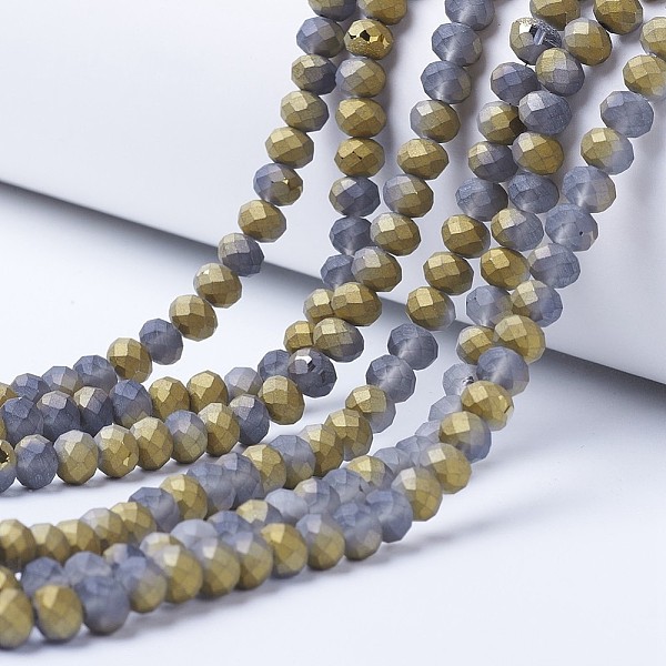 

PandaHall Electroplate Transparent Glass Beads Strands, Half Plated, Faceted, Matte, Rondelle, Golden Plated, 2.5x2mm, Hole: 0.4mm, about...
