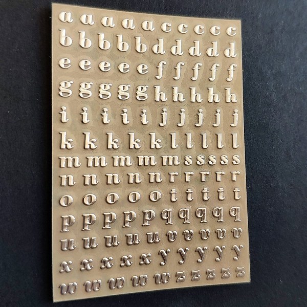 

PandaHall Self Adhesive Alloy Stickers, Metal Scrapbooking Stickers, Small Letter A~Z, Silver, Letter: 0.3cm Alloy Letter A~Z