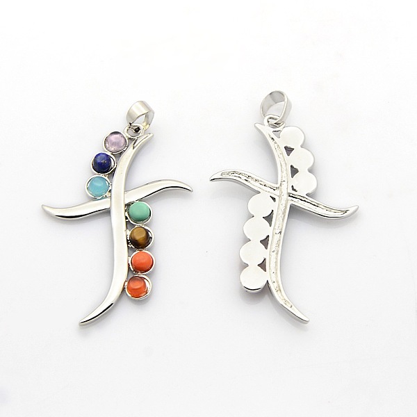 

PandaHall Colorful Cross Brass Gemstone Pendants, Chakra Jewelry, Platinum, 47x32x3.5mm, Hole: 8x5mm Mixed Stone Cross