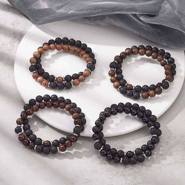 

PandaHall 2Pcs 2 Style Natural Wood & Lava Rock Round Beaded Stretch Bracelets Set for Women, Mixed Color, Inner Diameter: 2-1/4 inch(5.7cm)..., Multicolor