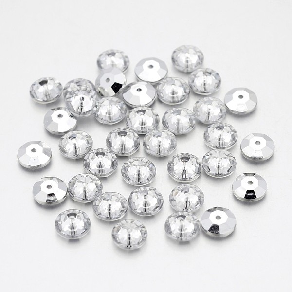 

PandaHall Faceted Flat Round Taiwan Acrylic Rhinestone Beads, Back Plated, Clear, 8x3.5mm, Hole: 1mm Acrylic Flat Round Clear