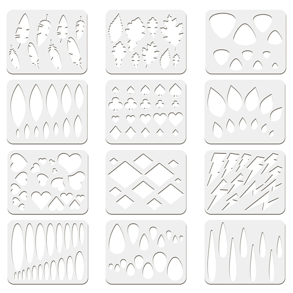 Fingerinspire 12Pcs 12 Style Plastic Drawing Painting Stencils Templates