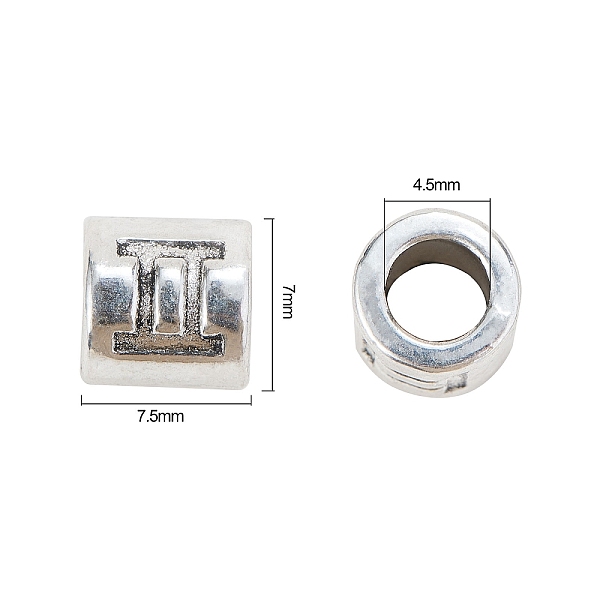 

PandaHall Alloy European Beads, Large Hole Beads, Twelve Constellations, Antique Silver, 7.5x7mm, Hole: 4.5mm, 60pcs/bag Alloy Constellation