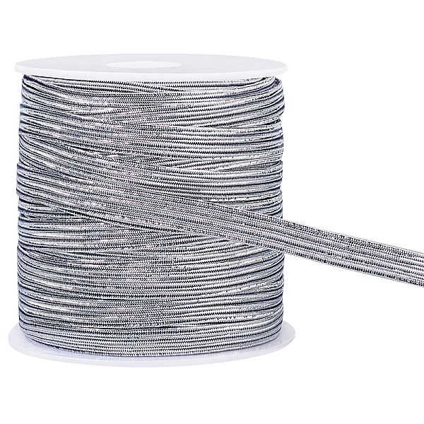 PandaHall BENECREAT 25m Glitter Metallic Elastic Strap 6mm Silver Flat Nylon Elastic Cords for Bowknot Making, Garment Accessory Sewing...