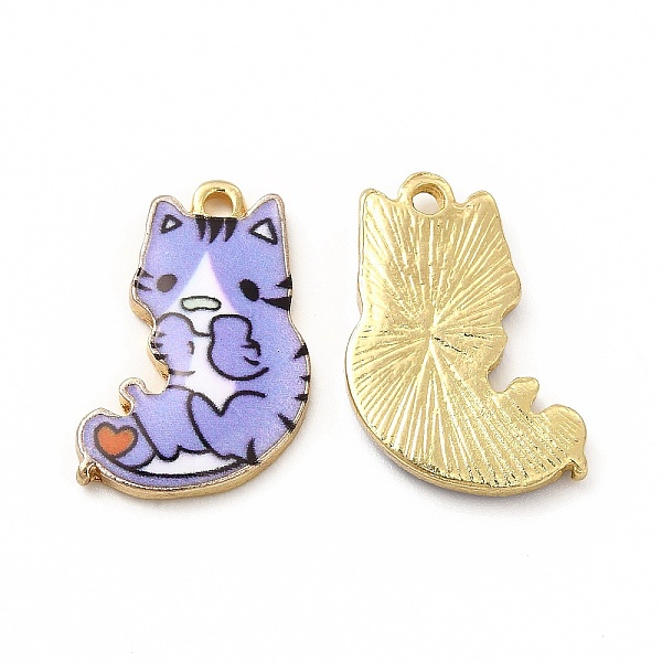 

PandaHall Rack Plating Alloy Pendants, Printed, Lead Free & Cadmium Free & Nickel Free, Cat Charm, Light Gold, Medium Purple, 21x14x2.5mm...