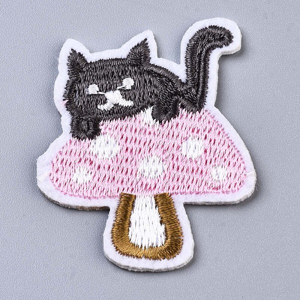 

PandaHall Mushroom with Cat Appliques, Computerized Embroidery Cloth Iron on/Sew on Patches, Costume Accessories, Pearl Pink, 46x36x1.5mm...