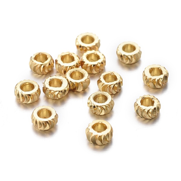 

PandaHall Brass Spacer Beads, Long-lasting Plated, Fancy Cut, Flat Round, Golden, 4x2mm, Hole: 1.8mm Brass Flat Round