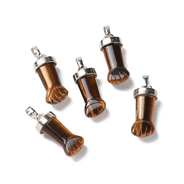 

PandaHall Natural Tiger Eye Pendants, Figa Hand Charms, with Platinum Tone Brass Findings, 19~24x9~10x6mm, Hole: 4X7mm Tiger Eye Others