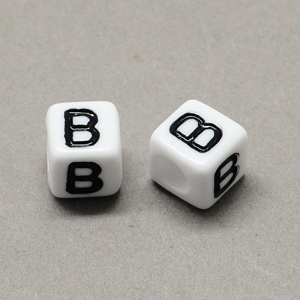 

PandaHall Large Hole Acrylic Letter European Beads, Horizontal Hole, White & Black, Cube with Letter.B, 7~8x7~8x7~8mm, Hole: 4mm, about...