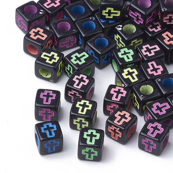 

PandaHall Craft Style Acrylic Beads, Cube with Cross, Black, 6x6x6mm, Hole: 3mm, about 3000pcs/500g Acrylic Cube Black