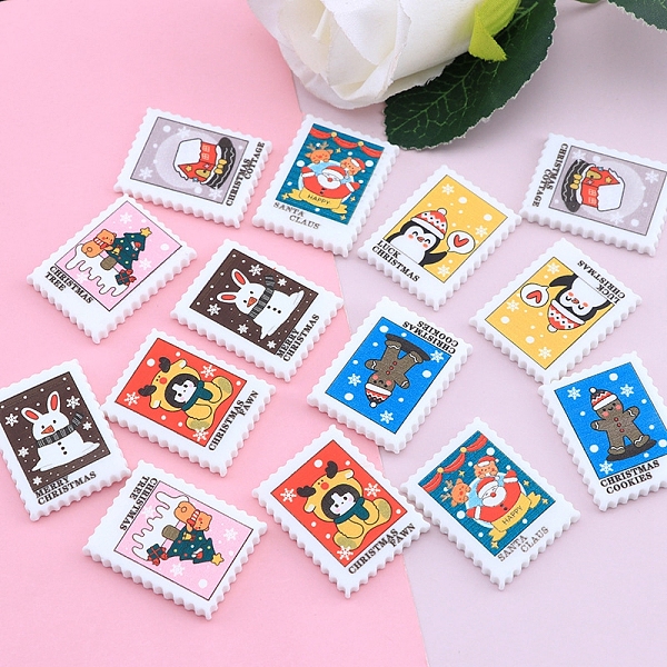 

PandaHall Christmas Stamp Resin Cabochons, Rectangle, Mixed Color, 30.8x23.4x4.2mm Resin Rectangle Multicolor