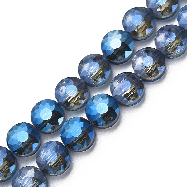 

PandaHall Electroplate Transparent Glass Beads Strands, Faceted, Flat Round, Blue, 10x6mm, Hole: 0.9mm, about 70pcs/strand, 27.95 inch(71cm)...