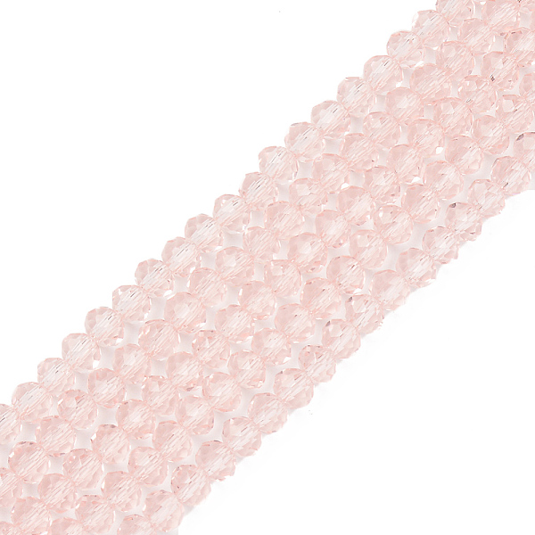 

PandaHall Glass Beads Strands, Faceted, Rondelle, Pink, 8x6mm, Hole: 1mm, about 63~65pcs/strand, 39~40cm Glass Rondelle Pink