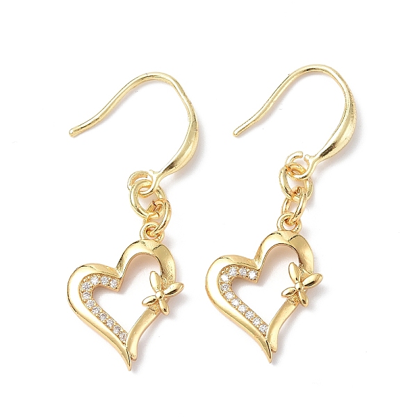 

PandaHall Clear Cubic Zirconia Heart with Butterfly Dangle Earrings, Rack Plating Brass Jewelry for Valentine's Day, Golden, 39mm, Pin: 1mm...