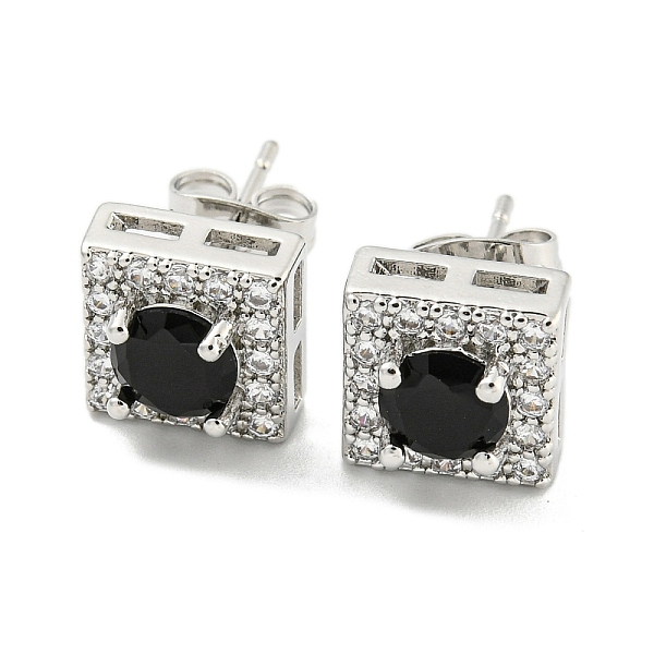 

PandaHall Brass Micro Pave Cubic Zirconia Ear Studs, Square, Platinum, 9.5x9.5mm Brass Square Black
