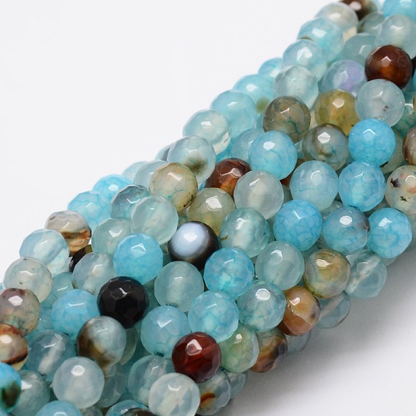 

PandaHall Faceted Natural Agate Round Beads Strands, Dyed, Sky Blue, 6mm, Hole: 1mm, about 64pcs/strand, 14.7 inch Crackle Agate Round Blue