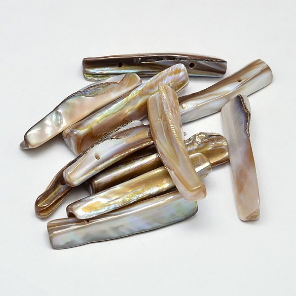 

PandaHall Natural Freshwater Shell Rectangle Beads, Camel, 43~45x8~11mm, Hole: 1~1.4mm Freshwater Shell Rectangle Brown