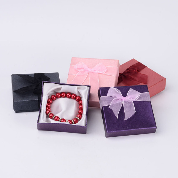 PandaHall Valentines Day Gifts Boxes Packages Cardboard Bracelet Boxes, Mixed Color, about 9cm wide, 9cm long, 2.7cm high Paper Square...